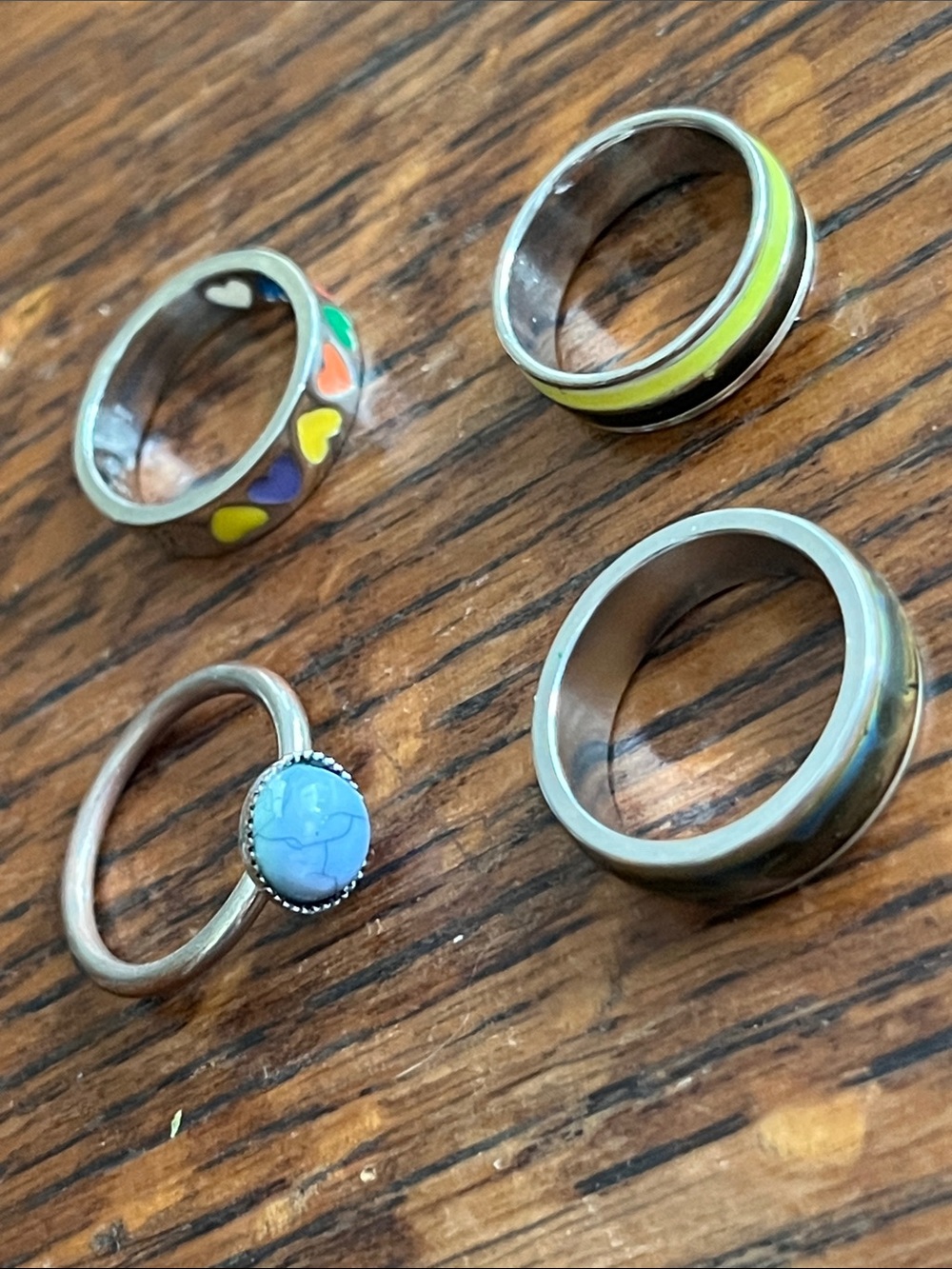 Assorted Colorful Enamel and Stone Rings - Set of 4